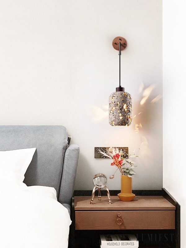 Padovix - Lampa stołowa żółty trawertyn i orzech, do salonu Ø13x21 cm