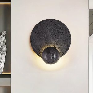 Parisia - Kinkiet trawertynowy czarny do sypialni, LED, Ø22×26 cm