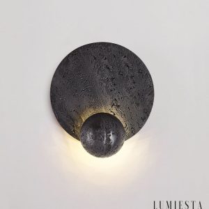 Parisia - Kinkiet trawertynowy czarny do sypialni, LED, Ø22×26 cm