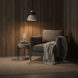 Patagoniax - Lampa wisząca skandynawska, drewno i żółty trawertyn, nad stół, Ø15 cm