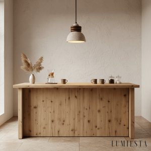 Patagoniax - Lampa wisząca skandynawska, drewno i żółty trawertyn, nad stół, Ø15 cm