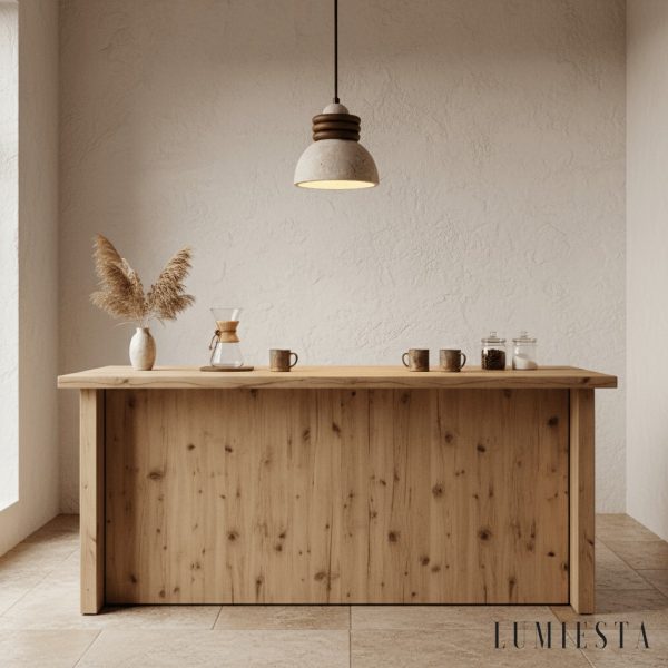 Patagoniax - Lampa wisząca skandynawska, drewno i żółty trawertyn, nad stół, Ø15 cm