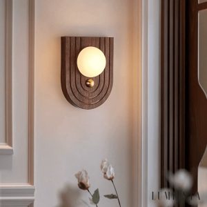 Piazzara - Lampa wisząca skandynawska, orzechowo-biała, do salonu, Ø19/20/12 cm