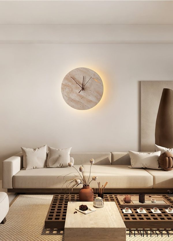 Pompeia - Kinkiet trawertynowy żółty, do salonu i sypialni, Ø30x30 cm