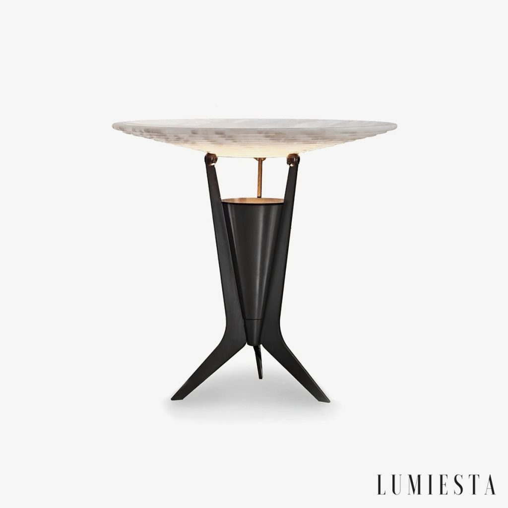 Lampa stołowa Pompeira Ø34 cm - metalowa podstawa czarna z alabastrem na białym tle