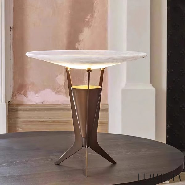 Pompeira - Lampa stołowa metalowa z alabastrem, czarna do salonu, Ø34x33 cm