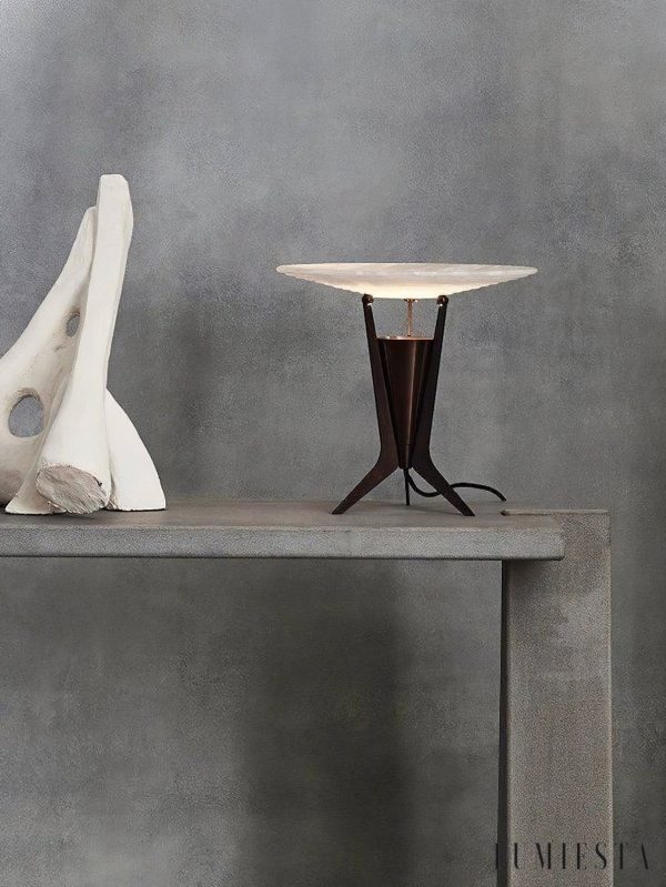 Pompeira - Lampa stołowa metalowa z alabastrem, czarna do salonu, Ø34x33 cm