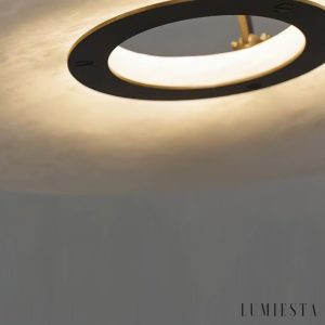 Pompeira - Lampa stołowa metalowa z alabastrem, czarna do salonu, Ø34x33 cm