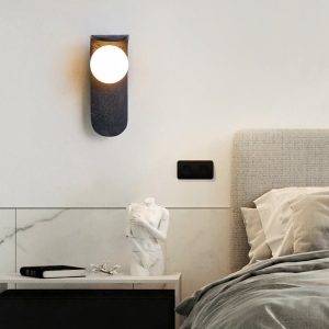 Portofina - Kinkiet nowoczesny czarny trawertyn, do salonu i sypialni, Ø9x25 cm