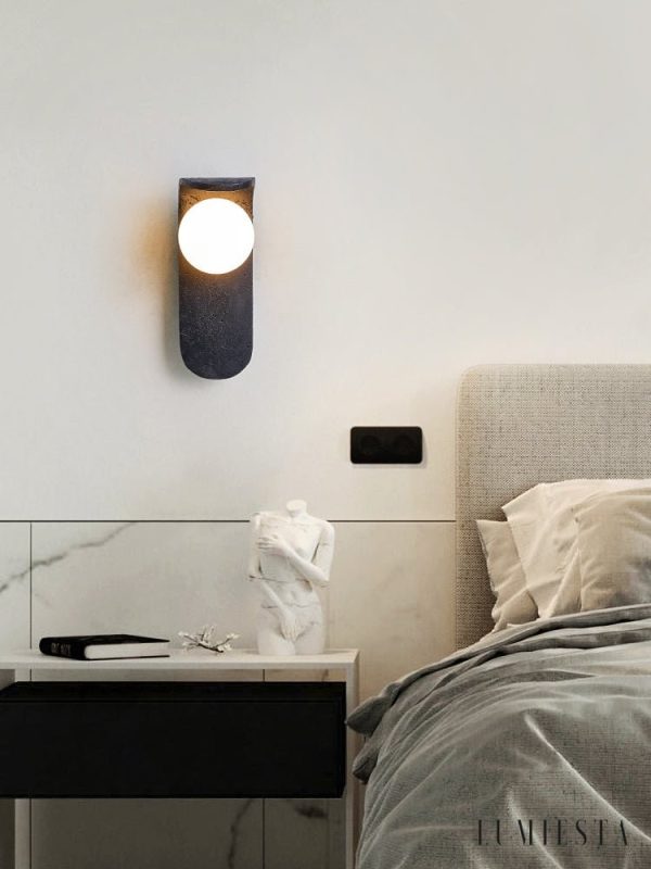 Portofina - Kinkiet nowoczesny czarny trawertyn, do salonu i sypialni, Ø9x25 cm