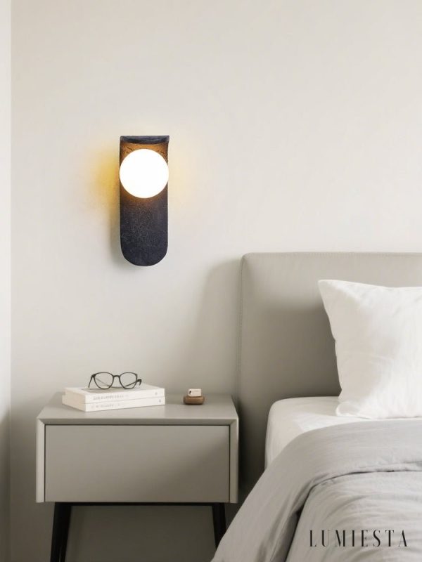 Portofina - Kinkiet nowoczesny czarny trawertyn, do salonu i sypialni, Ø9x25 cm