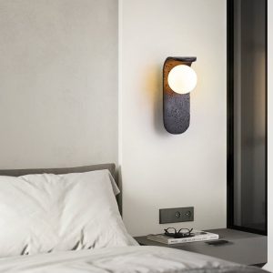 Portofina - Kinkiet nowoczesny czarny trawertyn, do salonu i sypialni, Ø9x25 cm