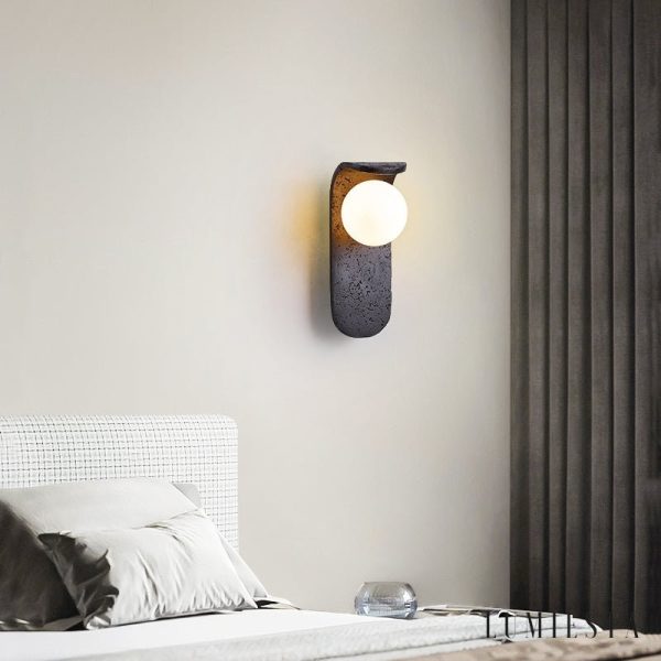 Portofina - Kinkiet nowoczesny czarny trawertyn, do salonu i sypialni, Ø9x25 cm