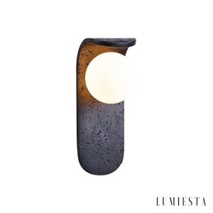 Portofina - Kinkiet nowoczesny czarny trawertyn, do salonu i sypialni, Ø9x25 cm