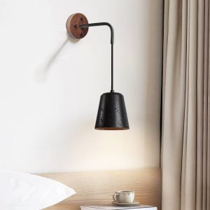 Portoria - Lampa wisząca loftowa, orzech/czarny trawertyn do salonu Ø11x12 cm