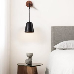 Portoria - Lampa wisząca loftowa, orzech/czarny trawertyn do salonu Ø11x12 cm