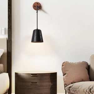 Portoria - Lampa wisząca loftowa, orzech/czarny trawertyn do salonu Ø11x12 cm