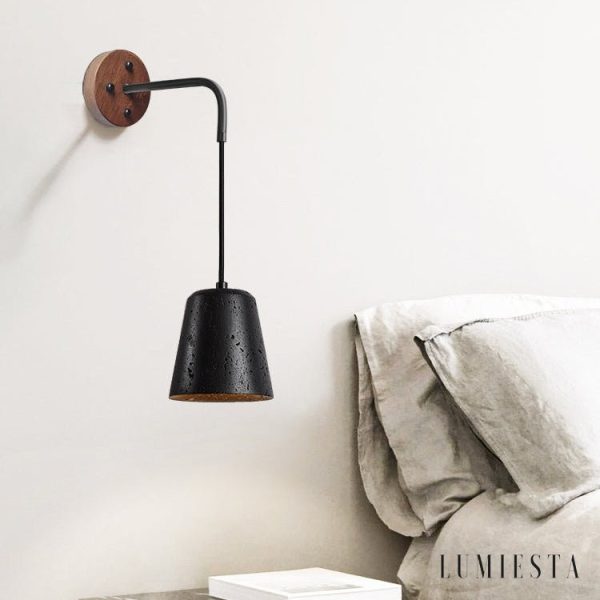 Portoria - Lampa wisząca loftowa, orzech/czarny trawertyn do salonu Ø11x12 cm