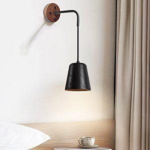 Portoria - Lampa wisząca loftowa, orzech/czarny trawertyn do salonu Ø11x12 cm