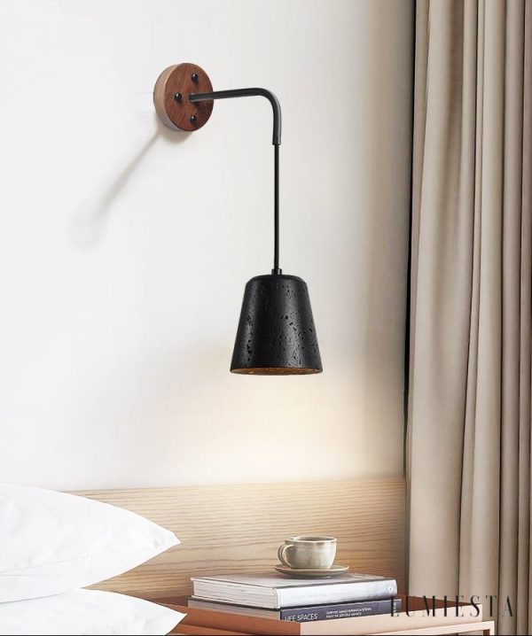 Portoria - Lampa wisząca loftowa, orzech/czarny trawertyn do salonu Ø11x12 cm