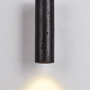 Puglis - Kinkiet drewniany z czarnym trawertynem do salonu, Ø7x16/23/32/60 cm