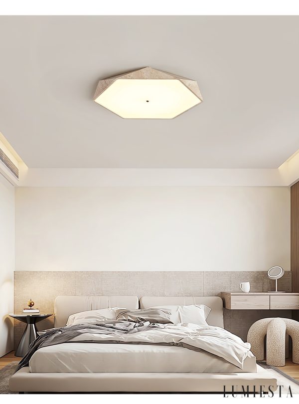 Quitarra - Plafon trawertynowy z LED, żółto-biały do salonu, Ø40/50/60 cm