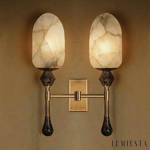 QuitoLux - Lampa wisząca glamour mosiężna z alabastrem do salonu Ø34x49 cm