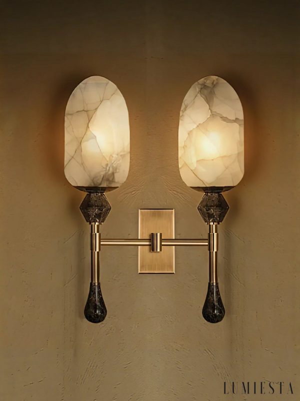 QuitoLux - Lampa wisząca glamour mosiężna z alabastrem do salonu Ø34x49 cm