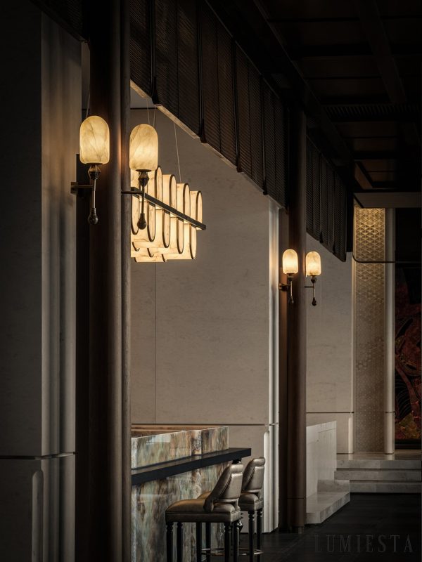 QuitoLux - Lampa wisząca glamour mosiężna z alabastrem do salonu Ø34x49 cm