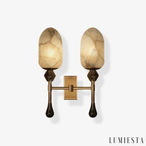 QuitoLux - Glamorous brass pendant lamp with alabaster for living room Ø34x49 cm