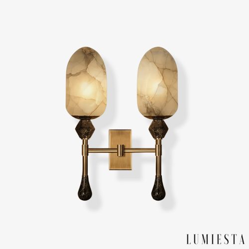 QuitoLux - Glamorous brass pendant lamp with alabaster for living room Ø34x49 cm