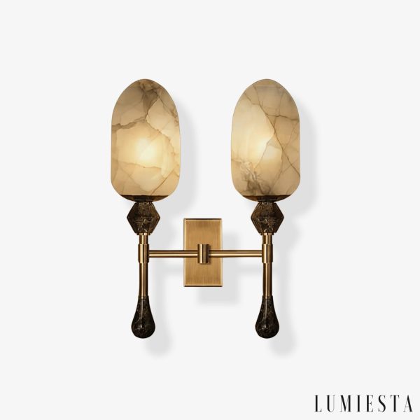 QuitoLux - Glamorous brass pendant lamp with alabaster for living room Ø34x49 cm