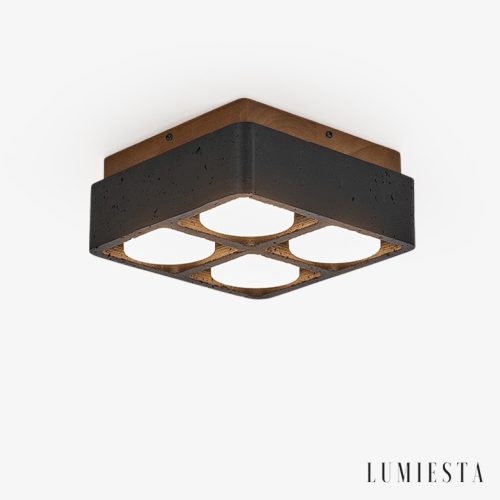 Quitoria - Lampa sufitowa nowoczesna, czarny trawertyn i orzech do salonu