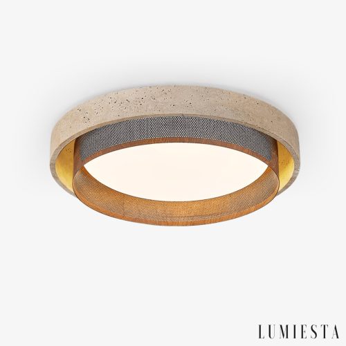 Ravellis - Lampa sufitowa trawertynowa żółto-biała do salonu, Ø42/47/57 cm