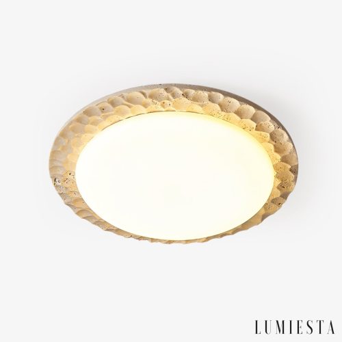 Rhodosia - Lampa sufitowa trawertynowa, żółto-biała do salonu Ø50 x 10 cm