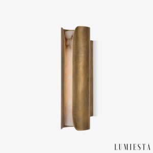 Kinkiet alabastrowy metalowy czarny biały RioNoir - wysoka podstawa i smukły cylindryczny klosz