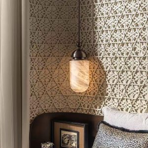 RomaLux - Lampa wisząca nowoczesna, alabastrowa brązowo-biała do salonu Ø15x35cm