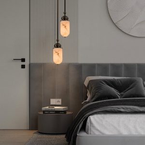 RomaLux - Lampa wisząca nowoczesna, alabastrowa brązowo-biała do salonu Ø15x35cm