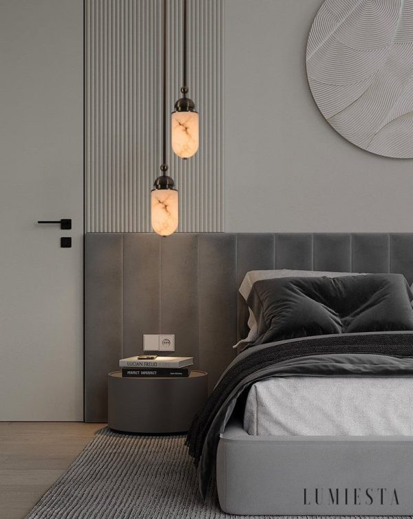 RomaLux - Lampa wisząca nowoczesna, alabastrowa brązowo-biała do salonu Ø15x35cm