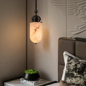 RomaLux - Lampa wisząca nowoczesna, alabastrowa brązowo-biała do salonu Ø15x35cm