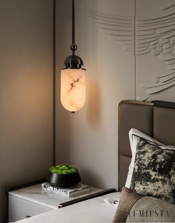 RomaLux - Lampa wisząca nowoczesna, alabastrowa brązowo-biała do salonu Ø15x35cm