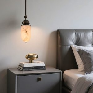 RomaLux - Lampa wisząca nowoczesna, alabastrowa brązowo-biała do salonu Ø15x35cm