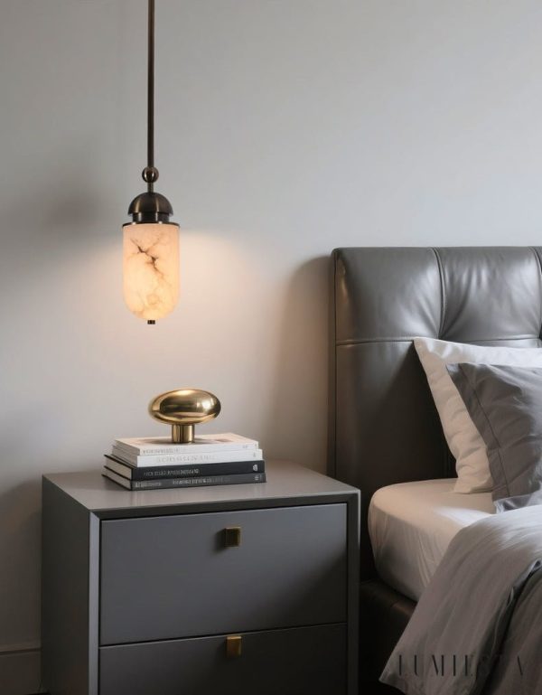 RomaLux - Lampa wisząca nowoczesna, alabastrowa brązowo-biała do salonu Ø15x35cm