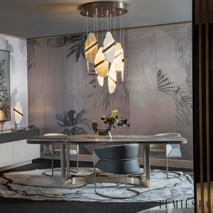 Romastra - Lampa wisząca alabastrowa, złota i biała do salonu, Ø80 x H200 cm