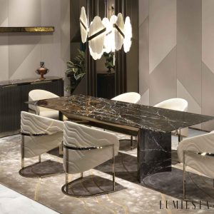 Romastra - Lampa wisząca alabastrowa, złota i biała do salonu, Ø80 x H200 cm