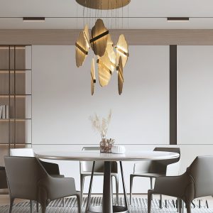 Romastra - Lampa wisząca alabastrowa, złota i biała do salonu, Ø80 x H200 cm