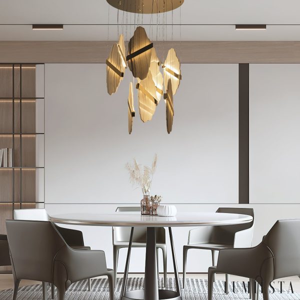 Romastra - Lampa wisząca alabastrowa, złota i biała do salonu, Ø80 x H200 cm