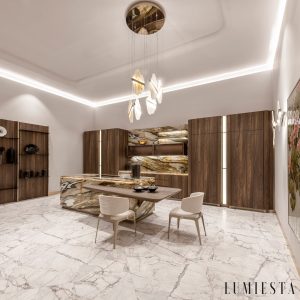 Romastra - Lampa wisząca alabastrowa, złota i biała do salonu, Ø80 x H200 cm