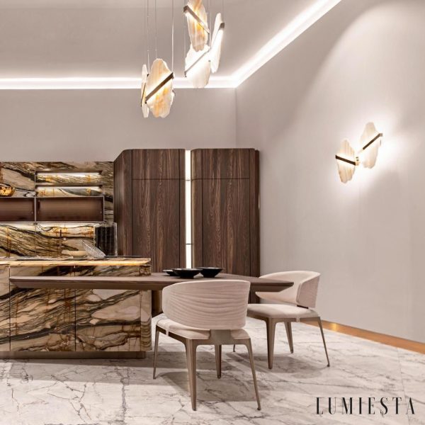 Romastra - Lampa wisząca alabastrowa, złota i biała do salonu, Ø80 x H200 cm