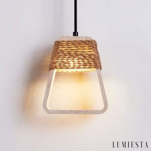 Santiaga - Lampa wisząca trawertynowa, żółta do jadalni, Ø15×H18 cm